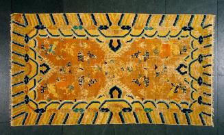 Rug with design of lions playing with brocade balls and butterflies among flowers