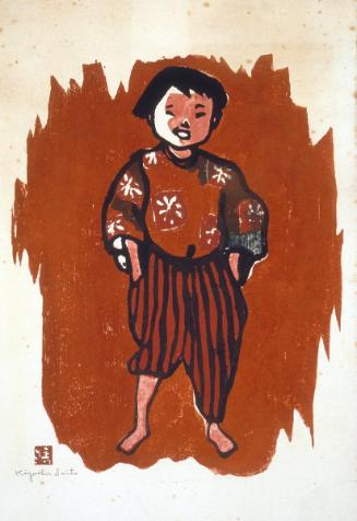 A boy in Japanese trousers (hakama)