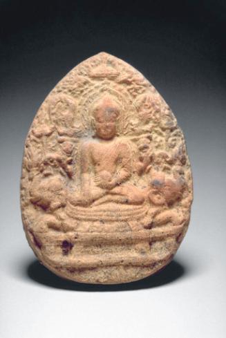 Votive tablet with seated Buddha
