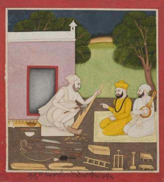 Guru Nanak's visit to Bhai Lalo the carpenter, from a manuscript of the Janam Sakhi (Life Stories)