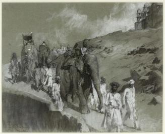 A procession beneath the ancient palace of Man Singh at Gwalior