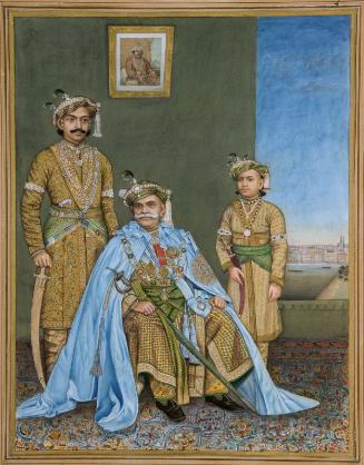 Ishwari Prasad Narayan Singh, Maharaja of Benares (reigned 1835-89) with his successors Prabhu Narayan Singh (reigned 1889-1931) and Aditya Narayan Singh (reigned 1939-1947)