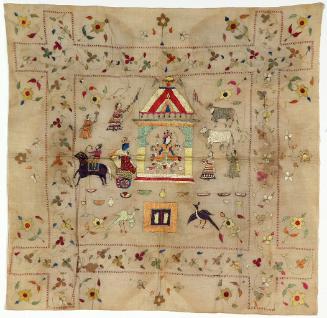 Rumal showing Krishna and Rukmini at a shrine