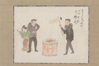 Picture of Americans Wandering around the Town of Shimoda and, as a Joke, Husking Rice, from the Black Ship Scroll