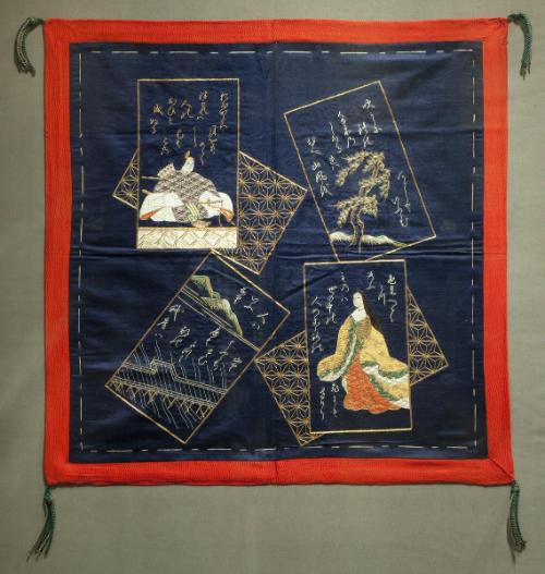 Gift cover (fukusa) with Karuta poetry game cards