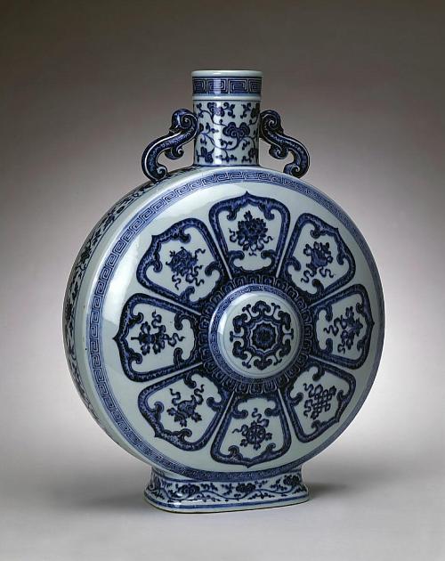 Vase in the shape of a pilgrim's flask, with the Eight Buddhist Treasures