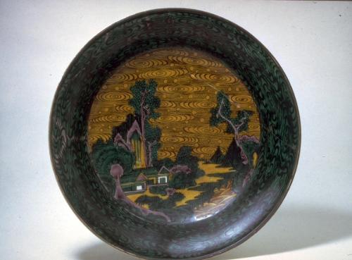 Large dish with landscape decoration