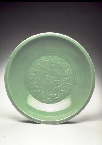 Large plate with dragon among clouds