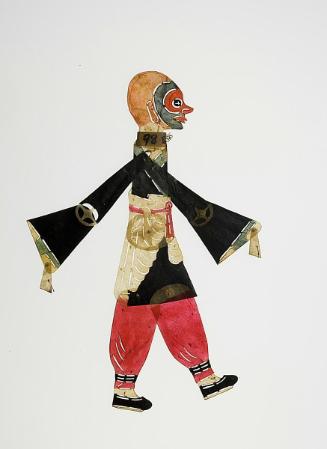 Clown or comedian figure with blue face and red mask