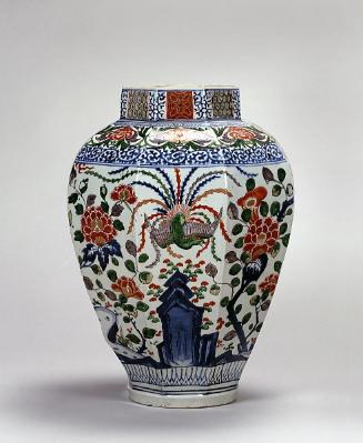 Large octagonal jar with phoenix, peony, and camellia decoration, one of a pair