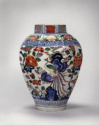 Large octagonal jar with phoenix, peony, and camellia, one of a pair