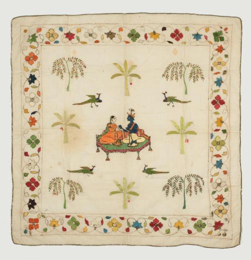 Rumal showing Krishna and Radha in a garden