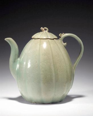 Ewer in the shape of a melon with lotus and peony designs