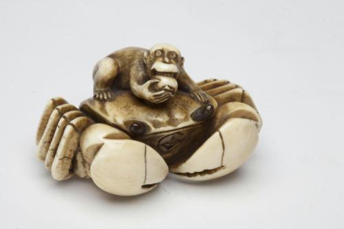Monkey eating persimmon on a crab (from folktale The Battle between the Monkey and the Crab)