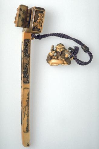 Portable writing set decorated with images of European figures, ships, and Mount Fuji
