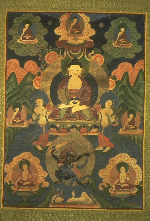 The Buddha Shakyamuni with the guardians Yama and Yami