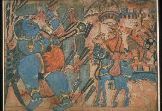 Warrior shooting arrows at an Asura, from the Mahabharata