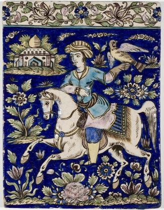 Wall tile with falconer on horseback