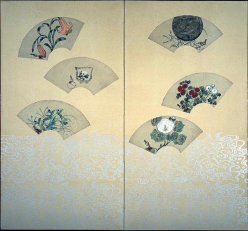 Flowers on fans with flowing water