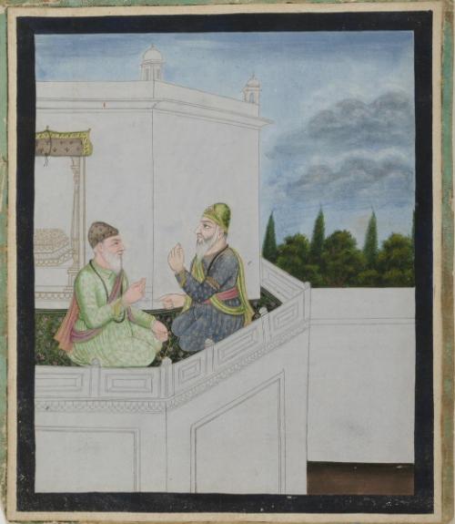 Vali Qandhara with Sharaf Pathan, from a manuscript of the Janam Sakhi (Life Stories)