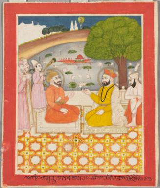Guru Nanak talks with the Mughal emperor Babur
