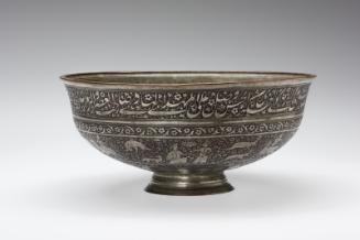 Footed bowl with inscriptions and figural scenes