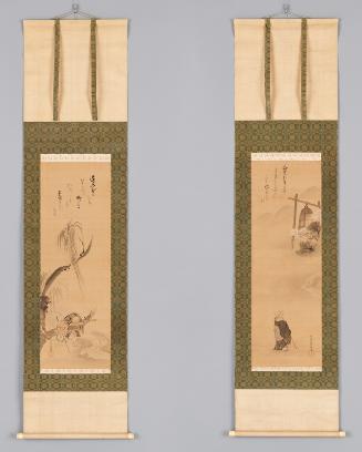 The monk Saigyō gazing at a temple bell; The monk Nōin sleeping beside a stream
