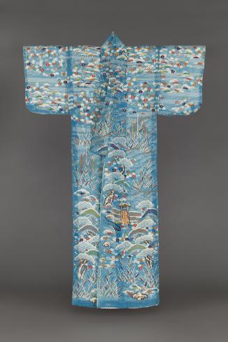 Summer robe (katabira) with imperial cart (gosho guruma), rustic villa, and fishing nets