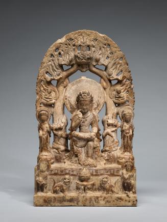 Seated bodhisattva Maitreya with attendants