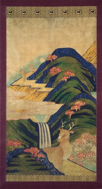 Deer in a fantastic mountain scene