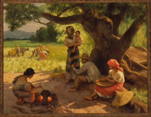 Farmers working and resting
