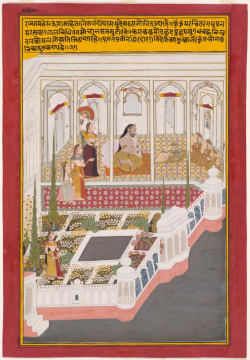 Thakur Sirdar Singh worshiping Shiva as a four-faced linga, from a Sirdarvilas series