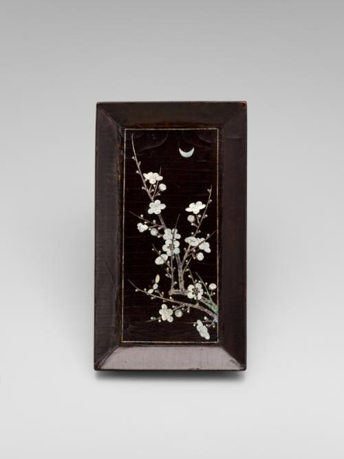 Tray depicting plum branch under the moon