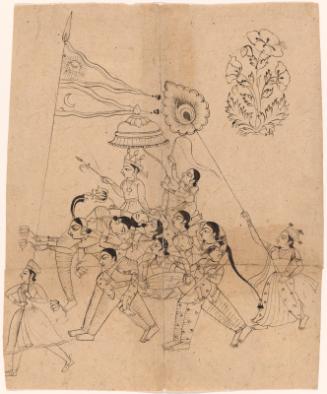 The Hindu deity Krishna riding a composite elephant