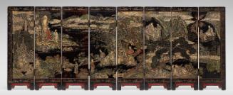Eight-panel table screen with scenes of elegant gatherings