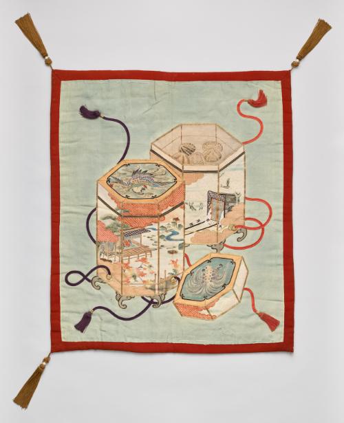 Gift cover (fukusa) with design of shell-matching game containers
