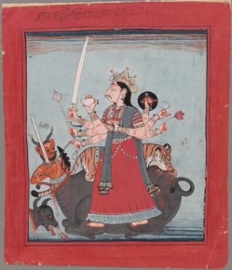 The Hindu deity Durga killing the buffalo demon