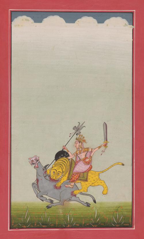 The Hindu deity Durga killing the buffalo demon