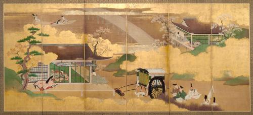 Scenes from The Tale of Genji, one of a pair