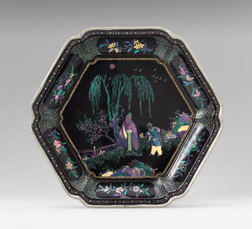 Plate depicting gentleman and attendant in a spring scene

