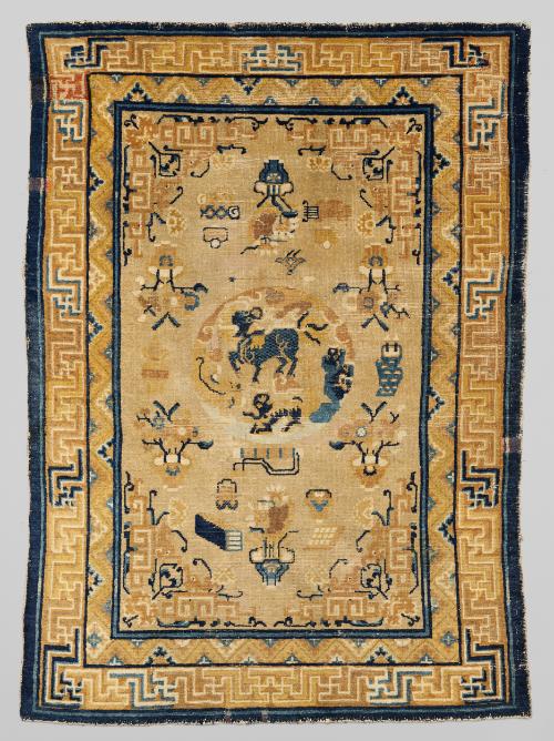 Rug with design of a roundel enclosing a unicorn (qilin)