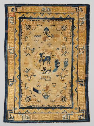 Rug with design of a roundel enclosing a unicorn (qilin)