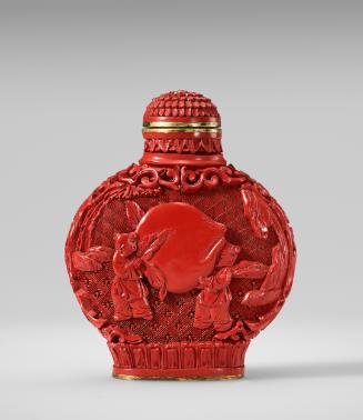 Snuff bottle boys carrying auspicious peach and Buddha's hand citron