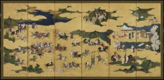 Tartars playing polo and hunting, one of a pair