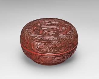 Lidded circular box with scene of rural life