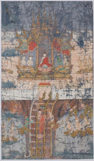 The Buddha preaching in Indra's Heaven and descending to earth