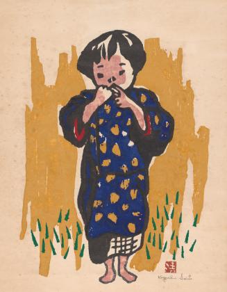 A boy in blue kimono