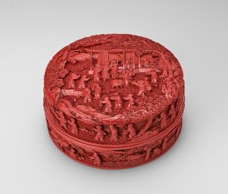 Cylindrical box with boys at play