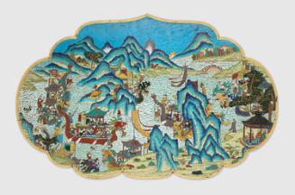 Plaque showing Dragon Boat festival, one of a pair
