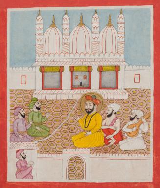 Guru Nanak converses with Muslim clerics, from a manuscript of the Janam Sakhi (Life Stories)